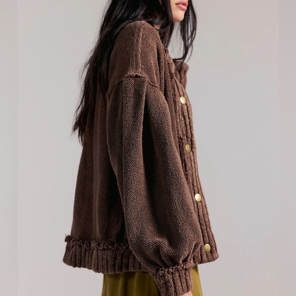 New w/ Flaw Free People We The Free Cute In This Cardi Cardigan Sweater Brownies - Picture 2 of 8